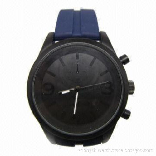 Black promotional watches, made of zinc-alloy case, leather strap, nice chrono face